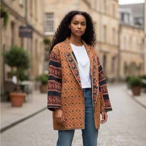 Vineet Bahl X Anthropologie Quilted Tailored Open Front Long Line Kantha Jacket